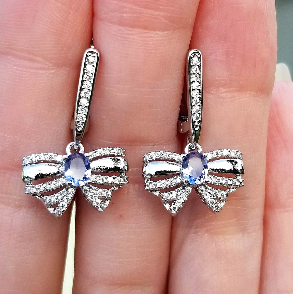 🆕️S925- Lolite/White Cubic Zirconia Bow Earrings